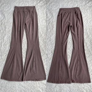 UO Out from Under aria seamed flare pants knit jersey washed taupe brown S